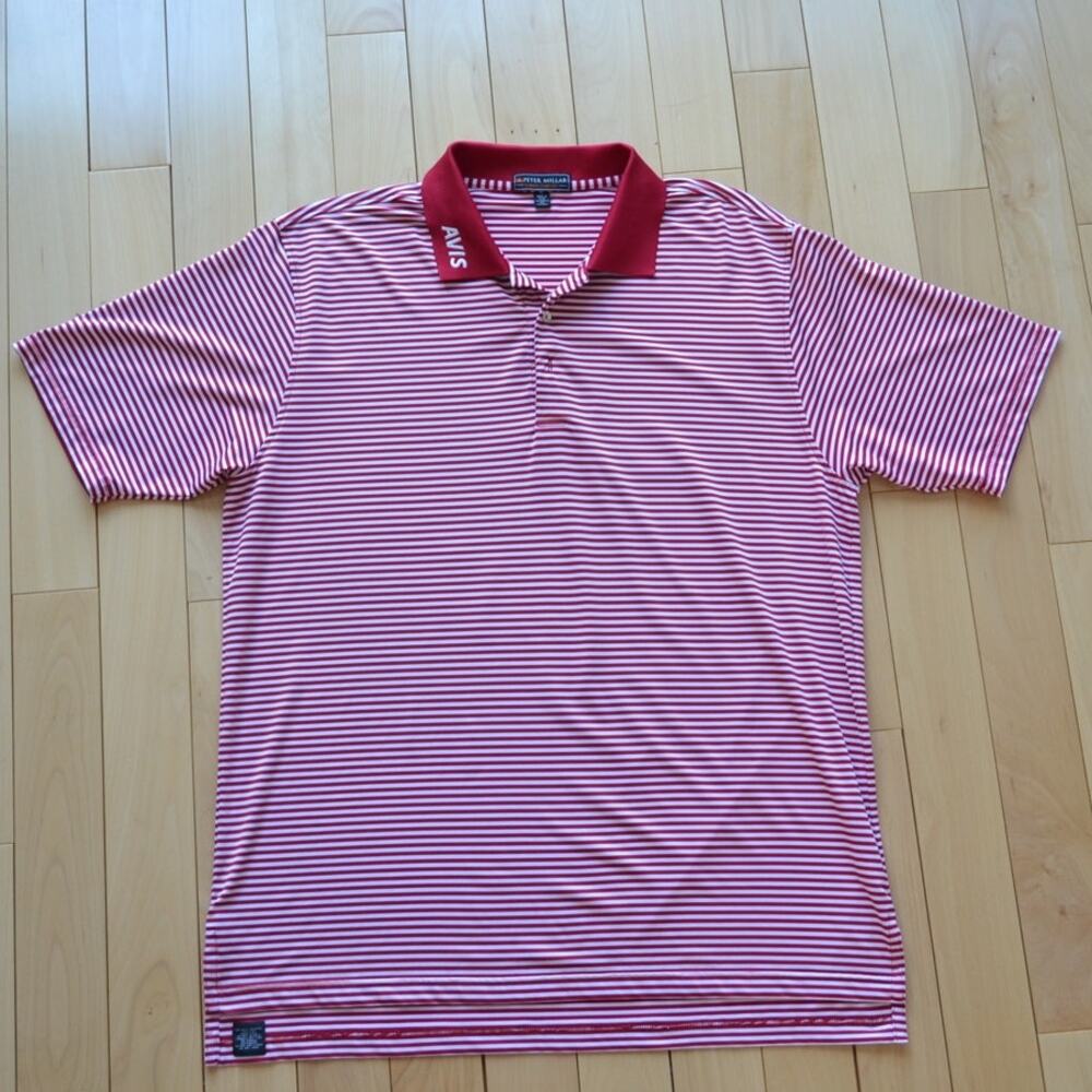 Peter Millar Golf Polo Shirt Striped Red White Size XL